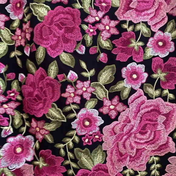 Karen Kane Embroidered Black Pink Floral 3/4 Sleeve Handkerchief Hem Top S - Picture 11 of 12